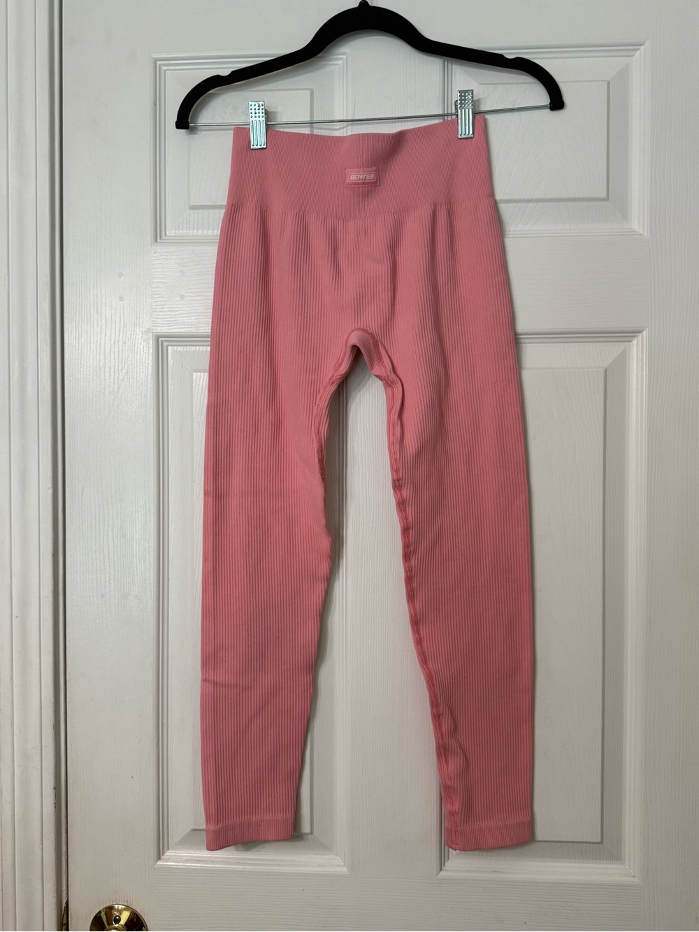Bo+Tee Pink Ribbed Seamless High Waisted Scrunch Leggings Size S
